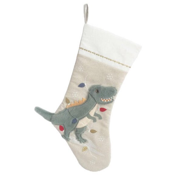 Mon Ami FESTIVE DINO LINEN Christmas Stocking Memories generous NWT green gold - Picture 2 of 8
